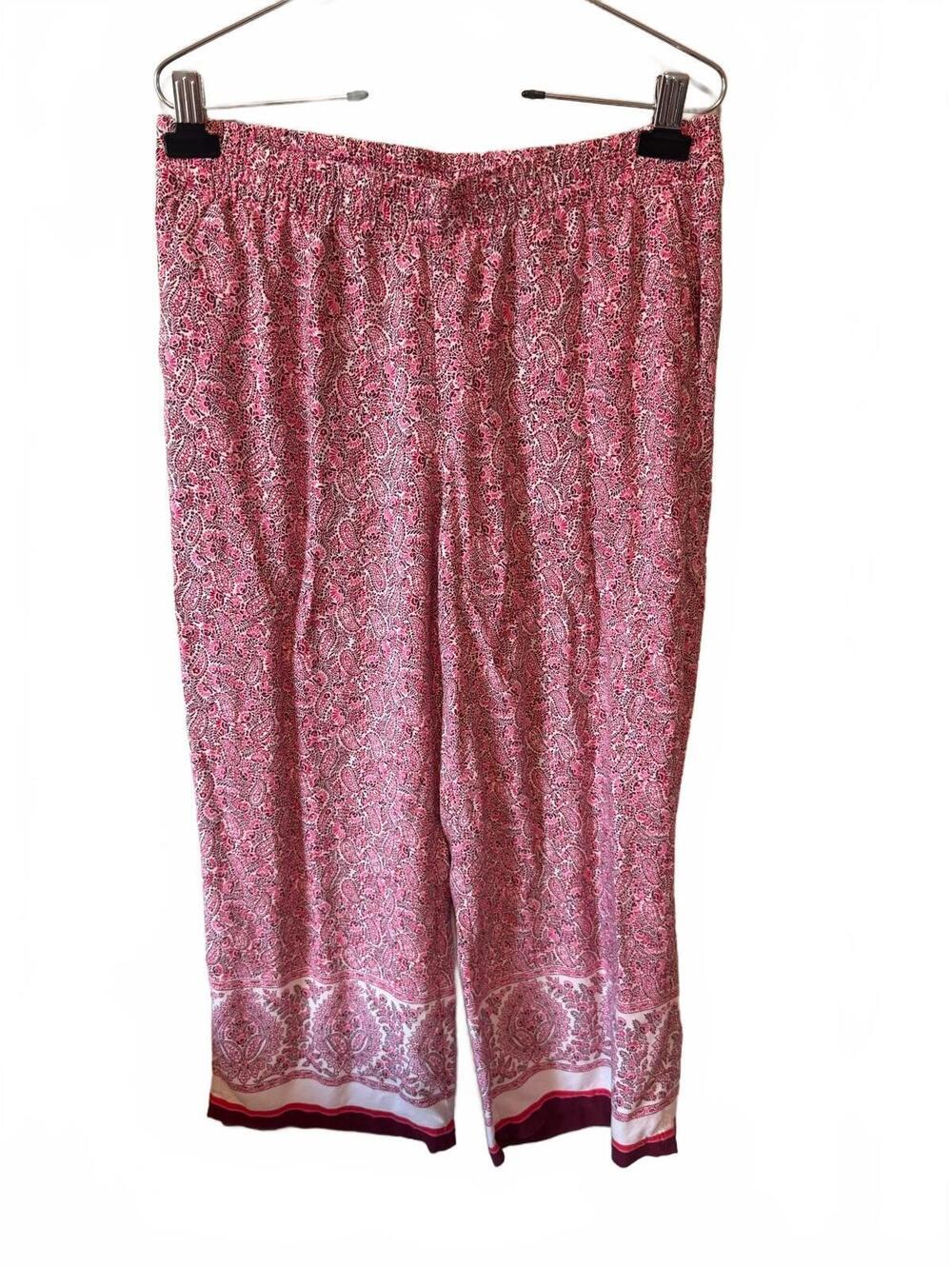J. JILL | Pink Paisley Floral Print Pull-on Pants Rayon Border Hem Size M Resort